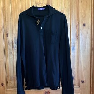 RL Purple Label Men's Black Long Sleeve Shirt with Gold Accents